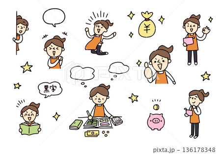 笑顔の主婦とお金のイラストセット 136178348