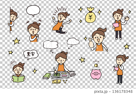 笑顔の主婦とお金のイラストセット 136178348