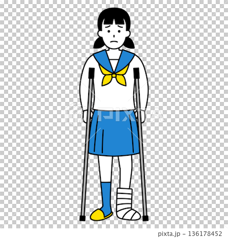 足を怪我して松葉杖をついている女子学生 136178452