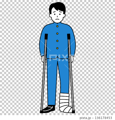 A male student with a leg injury who is using crutches 136178453