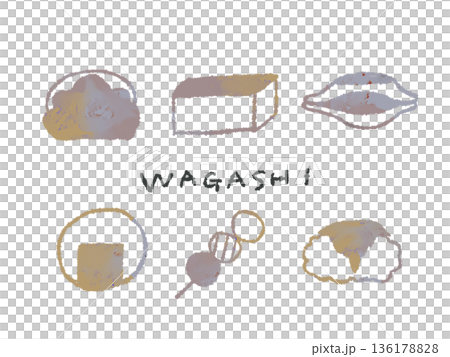 アイコンやシンボルマークとして、デザイン時に使いやすいカラフルな手描きイラスト・和菓子 136178828