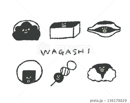 アイコンやシンボルマークとして、デザイン時に使いやすい表情豊かな手描きイラスト・和菓子 136178829