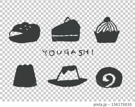 アイコンやシンボルマークとして、デザイン時に使いやすい手描きならではのイラスト・洋菓子 136178830