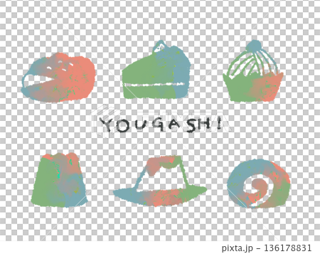 Colorful hand-drawn illustrations of Western sweets that can be used as icons or symbol marks in designs 136178831