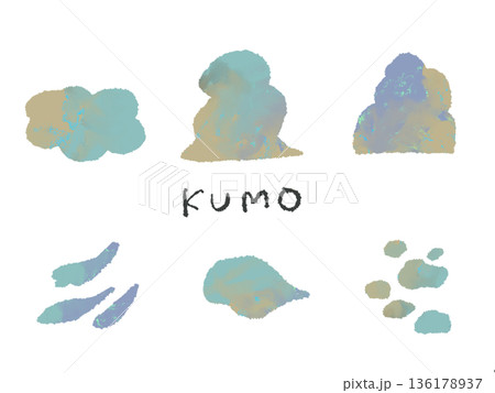 アイコンやシンボルマークとして、デザイン時に使いやすいカラフルな手描きイラスト・雲 136178937