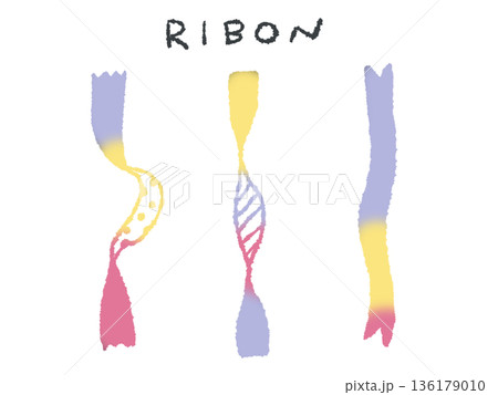 アイコンやシンボルマークとして、デザイン時に使いやすいカラフルな手描きイラスト・リボン 136179010