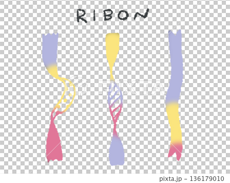 アイコンやシンボルマークとして、デザイン時に使いやすいカラフルな手描きイラスト・リボン 136179010