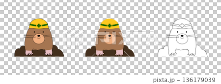 一隻戴著安全帽、正在建築工地工作的鼴鼠的扁平化風格插圖 | 建築、施工、安全 一隻戴著安全帽、正在建築工地工作的鼴鼠的扁平化風格插圖 | 建築、施工、安全 136179039