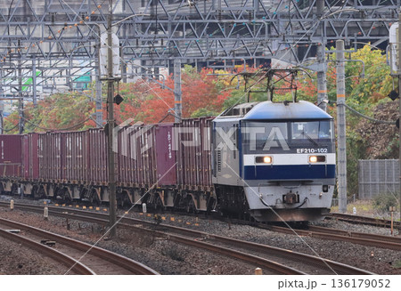 秋の茨木駅付近を走るEF210牽引貨物列車 秋の茨木駅付近を走るEF210牽引貨物列車 136179052