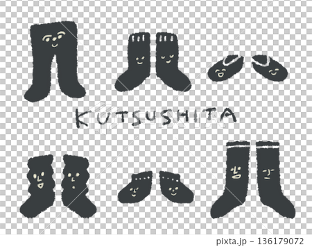 アイコンやシンボルマークとして、デザイン時に使いやすい表情豊かな手描きイラスト・くつ下 136179072