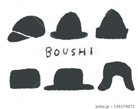 アイコンやシンボルマークとして、デザイン時に使いやすい手描きならではのイラスト・帽子 136179073