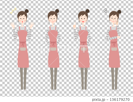 Illustration set of a woman's pose wearing an apron Illustration set of a woman's pose wearing an apron 136179270