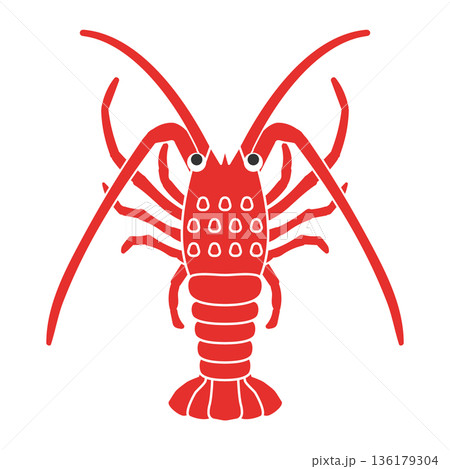 シンプルな伊勢海老のイラスト　ベクター　赤　いせえび　エビ　正月　年賀状　透過素材　かわいい　海鮮　 136179304