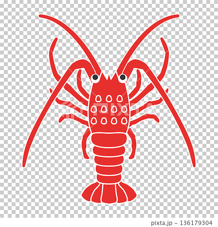 シンプルな伊勢海老のイラスト　ベクター　赤　いせえび　エビ　正月　年賀状　透過素材　かわいい　海鮮　 136179304