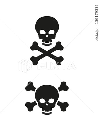Set of black skull and crossbones icons isolated stock illustration. 136179353