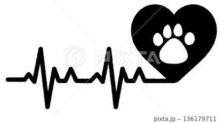 シンプルかわいいペットの心電図 モノクロ シンプルかわいいペットの心電図 モノクロ 136179711