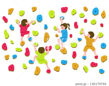 ボルダリングを楽しんでいる子供たちのイラスト 136179740