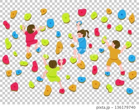 ボルダリングを楽しんでいる子供たちのイラスト 136179740