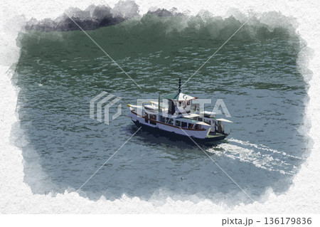 水彩画風 尾道 駅前渡船 広島県尾道市 水彩画風 尾道 駅前渡船 広島県尾道市 136179836