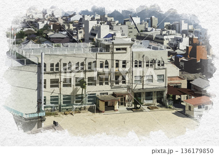 水彩画風　尾道　旧土堂小学校　広島県尾道市 136179850