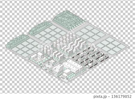 郊區城市景觀插圖。等距視角城市。 136179852