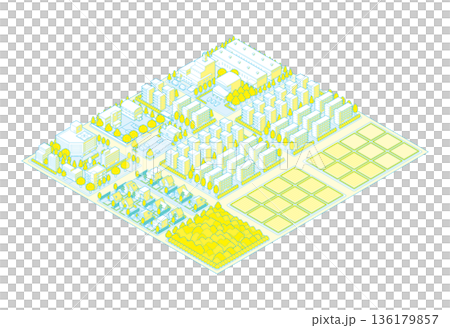 郊區城市景觀插圖。等距視角城市。 136179857