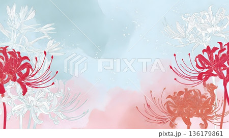 彼岸花の水彩フレーム背景 136179861
