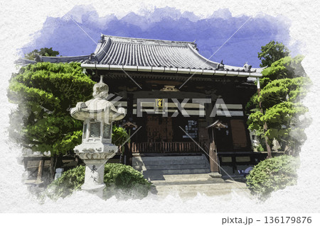 水彩画風　尾道　光明寺　本堂　広島県尾道市 136179876