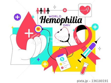 World Hemophilia Day Vector Illustration on April 17 Featuring Red Blood Drops and Global Map for Healthcare Awareness in Cartoon Style Design 136180191