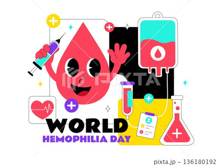 World Hemophilia Day Vector Illustration on April 17 Featuring Red Blood Drops and Global Map for Healthcare Awareness in Cartoon Style Design World Hemophilia Day Vector Illustration on April 17 Featuring Red Blood Drops and Global Map for Healthcare Awareness in Cartoon Style Design 136180192