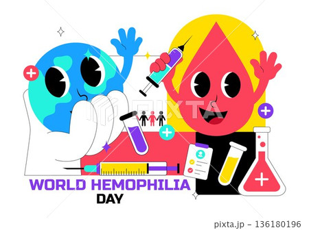 World Hemophilia Day Vector Illustration on April 17 Featuring Red Blood Drops and Global Map for Healthcare Awareness in Cartoon Style Design 136180196