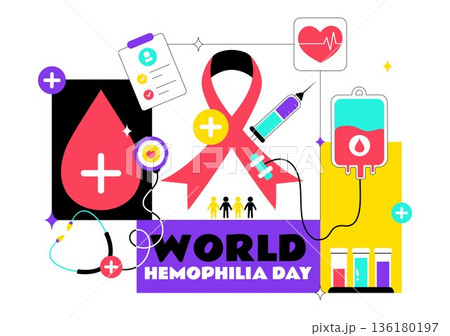 World Hemophilia Day Vector Illustration on April 17 Featuring Red Blood Drops and Global Map for Healthcare Awareness in Cartoon Style Design 136180197