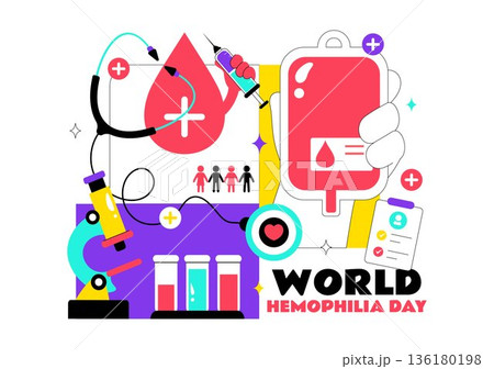 World Hemophilia Day Vector Illustration on April 17 Featuring Red Blood Drops and Global Map for Healthcare Awareness in Cartoon Style Design 136180198