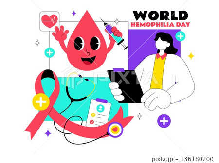 World Hemophilia Day Vector Illustration on April 17 Featuring Red Blood Drops and Global Map for Healthcare Awareness in Cartoon Style Design 136180200