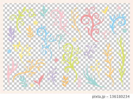 一套色彩繽紛的纏繞藤蔓和其他裝飾性植物飾品 136180234