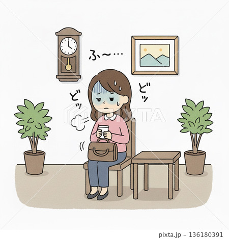 歯医者で順番待ちしてドキドキしている様子 200 136180391