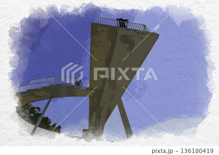 水彩画風　尾道　千光寺頂上展望台PEAK　広島県尾道市 136180419