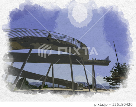 水彩画風　尾道　千光寺頂上展望台PEAK　広島県尾道市 136180420
