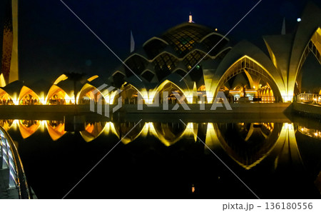 Beautiful view of Al Jabar Grand Mosque at night, Bandung, West Java, Indonesia Beautiful view of Al Jabar Grand Mosque at night, Bandung, West Java, Indonesia 136180556