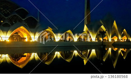 Beautiful view of Al Jabar Grand Mosque at night, Bandung, West Java, Indonesia 136180568