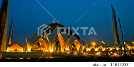 Beautiful view of Al Jabar Grand Mosque at night, Bandung, West Java, Indonesia Beautiful view of Al Jabar Grand Mosque at night, Bandung, West Java, Indonesia 136180584