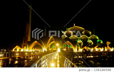 Beautiful view of Al Jabar Grand Mosque at night, Bandung, West Java, Indonesia Beautiful view of Al Jabar Grand Mosque at night, Bandung, West Java, Indonesia 136180590