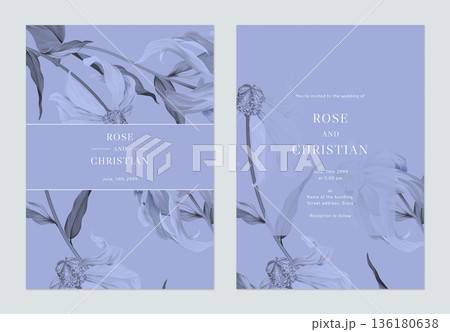 Floral wedding invitation card template design, Cutleaf coneflower with leaves in purple tone 136180638