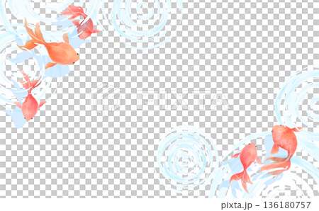 Watercolor style cool water surface, ripples and goldfish transparent background_horizontal Watercolor style cool water surface, ripples and goldfish transparent background_horizontal 136180757