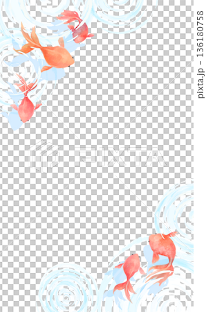 Watercolor style cool water surface, ripples and goldfish transparent background_Vertical 136180758