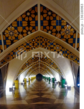 Beautiful view of the interior of the Al Jabar Grand Mosque at night, Bandung, West Java, Indonesia Beautiful view of the interior of the Al Jabar Grand Mosque at night, Bandung, West Java, Indonesia 136180963