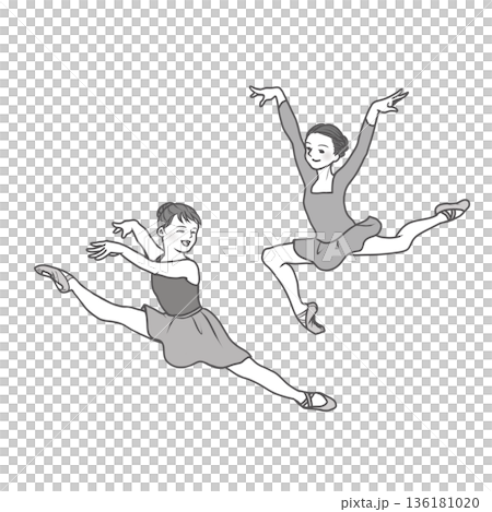 女孩們快樂地跳著芭蕾舞。 136181020