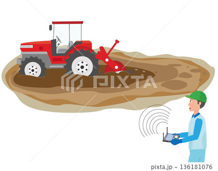 トラクターの無人運転で農作業をしているイラスト素材。 トラクターの無人運転で農作業をしているイラスト素材。 136181076