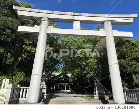 東京都北区の王子駅の近くの神社、王子神社の灰色の鳥居です。 東京都北区の王子駅の近くの神社、王子神社の灰色の鳥居です。 136181099