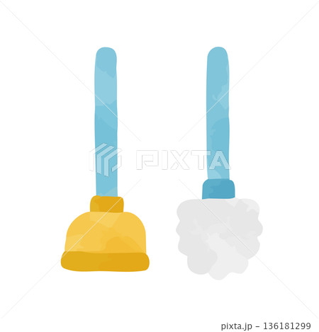 掃除道具の水彩風アイコン 136181299